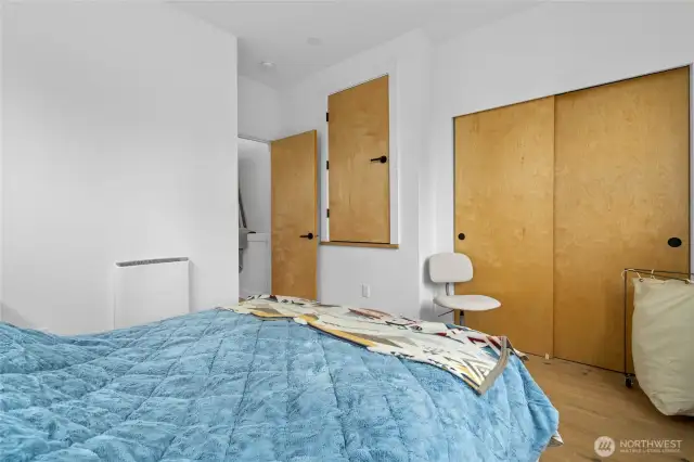 Full sized closets with a bonus closet above the stairwell.