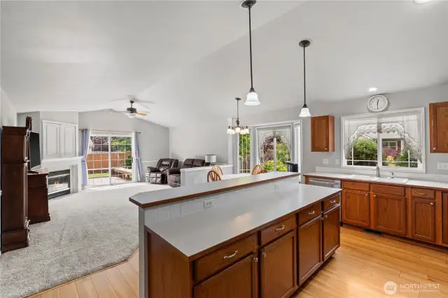 The kitchen is open to the second large living space and is ideal for entertaining with the island for extra seating.