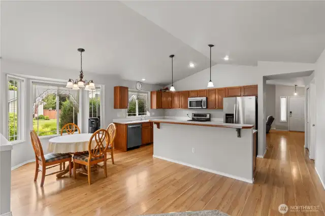 Eat-in kitchen with plenty of windows for natural light.