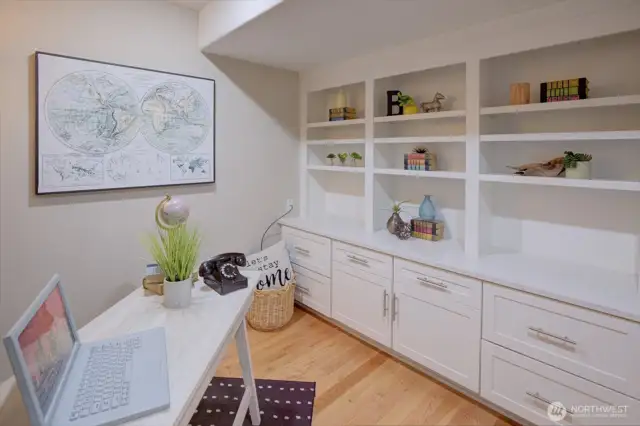 Office has built-in bookcases