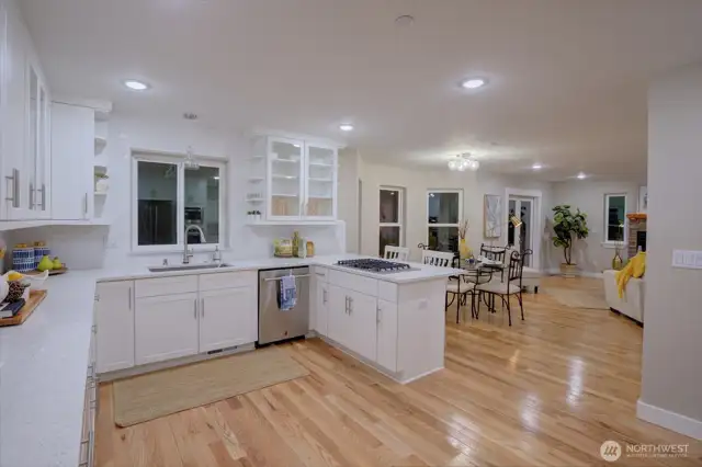 Kitchen looking into dining room and living room.