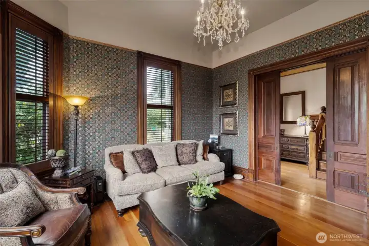 Standing near the sliding doors to the dining area looking back in to the living room area.