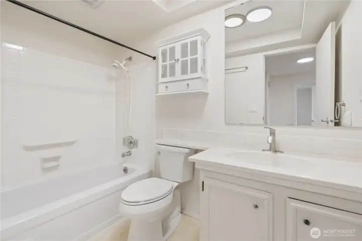 Second floor bathroom with shower and tub