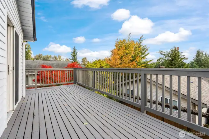 Large deck with railing, great for entertaining