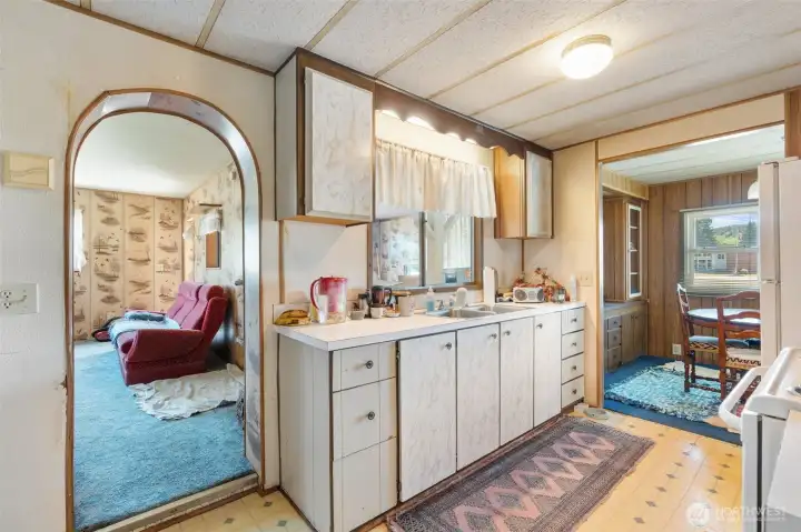 Addition living, main kitchen, dining room