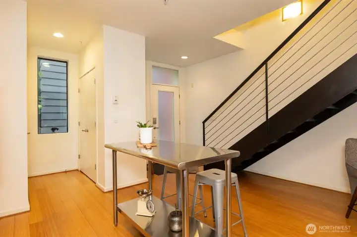 Floating staircase to the 2nd floor.