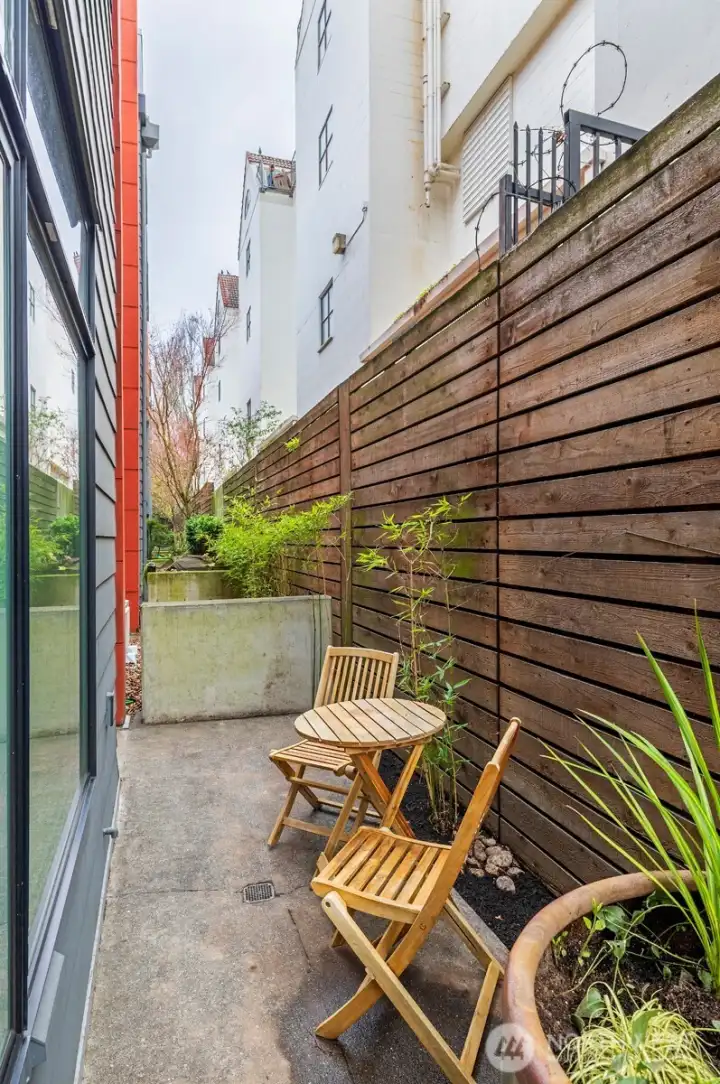 Backyard patio perfect for morning coffee & evening bbq.