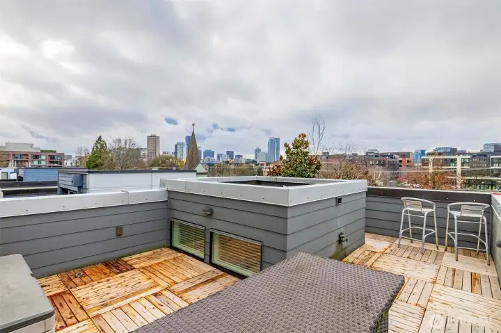 Sweeping city views from the roof top deck.