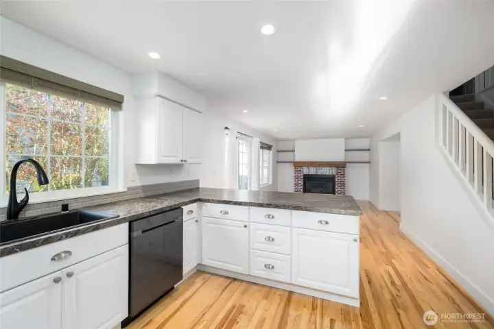 Kitchen flows to the second living room