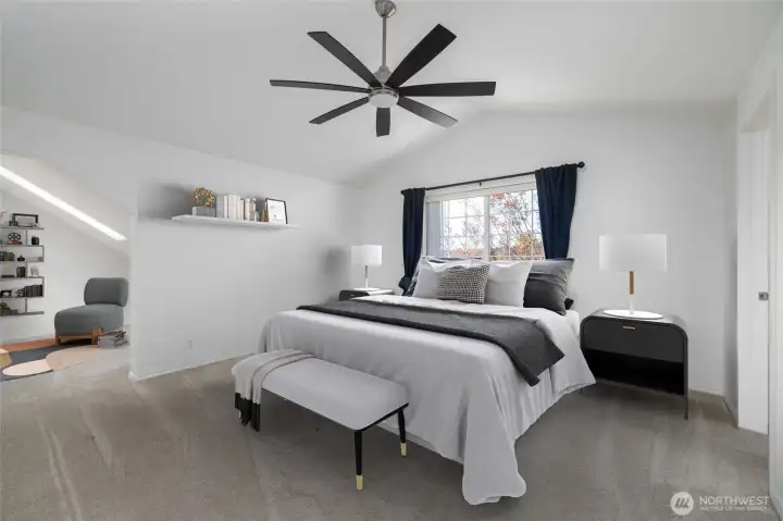 Virtually staged, Primary suite.