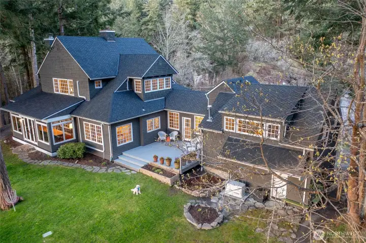 Aerial view with resident puppy