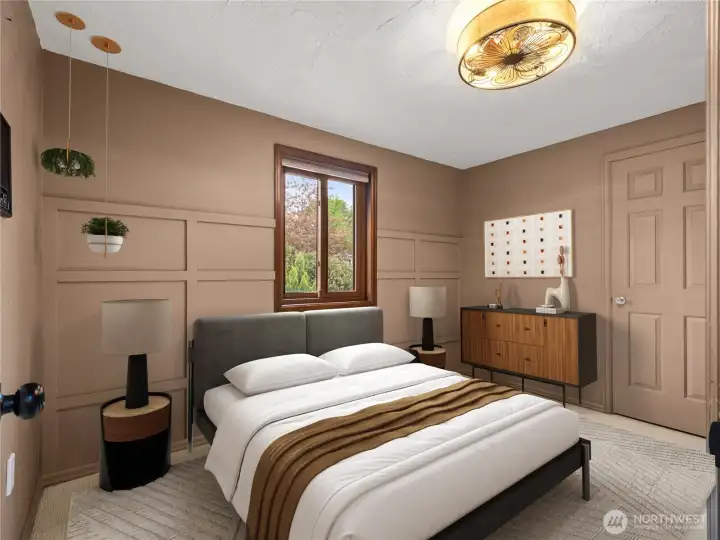 Virtually Staged.  Wonderful Murphy bed is on the wall opposite the window.