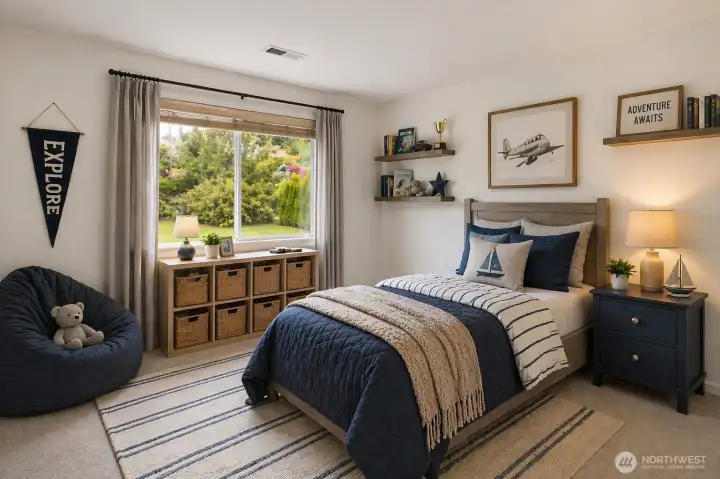 West facing bedroom, digitally staged.