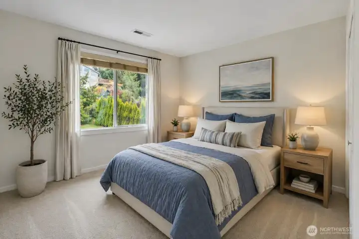 Another west facing bedroom, digitally staged.