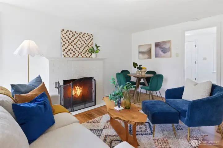 Wood burning fireplace in this cozy living room. Wood burning fireplace in this cozy living room.
