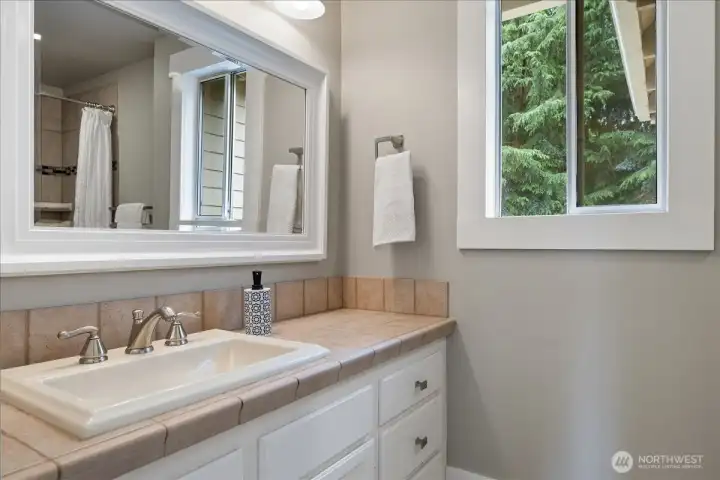 Guest bathroom with shower and tub!