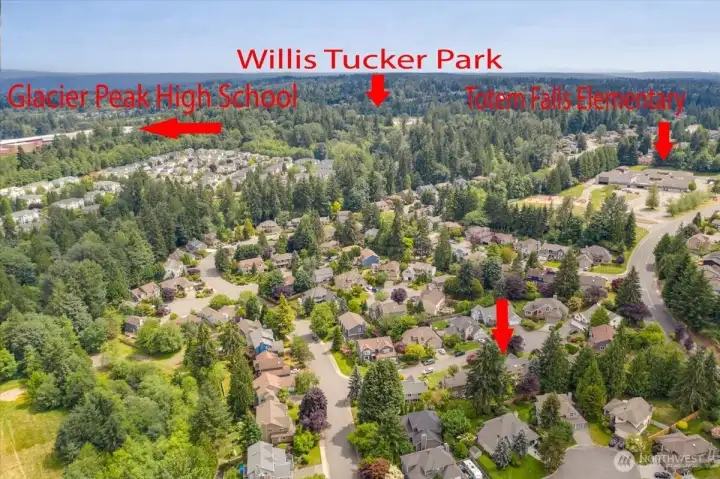 Ariel view with such great schools nearby and Willis Tucker Park and its sport courts, BBQ area, Trails, etc..!!!  Great place to take a walk and enjoy all that is there within minutes.