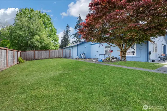 Corner lot gives lots of yard space.