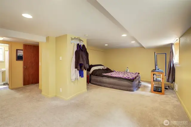 Living room (currently used as sleeping area) on lower level.