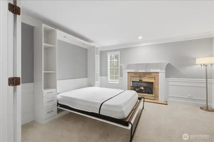 Room with murphy bed extended.