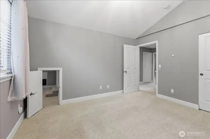 Opposite view of bedroom showing special access for little ones into the play room. Not to worry - there is a second access for adults or older children.