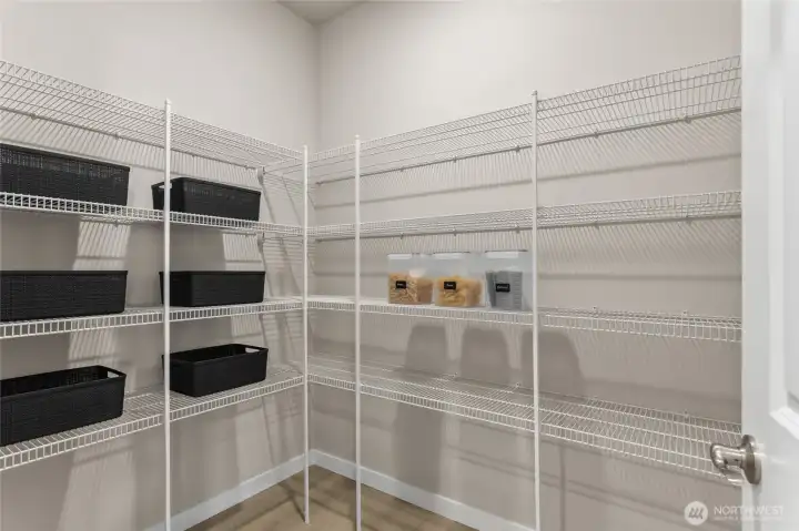 Organization dream in spacious pantry. Photo's are for representational purposes only. Colors and finishes may differ.