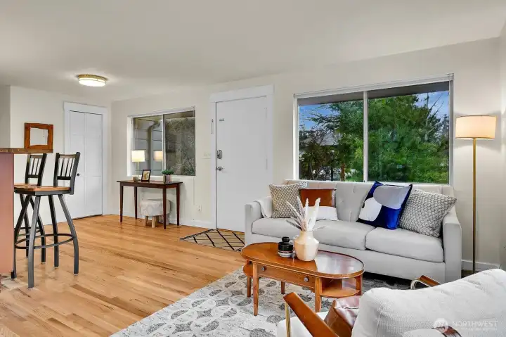 View of front door from dining area
