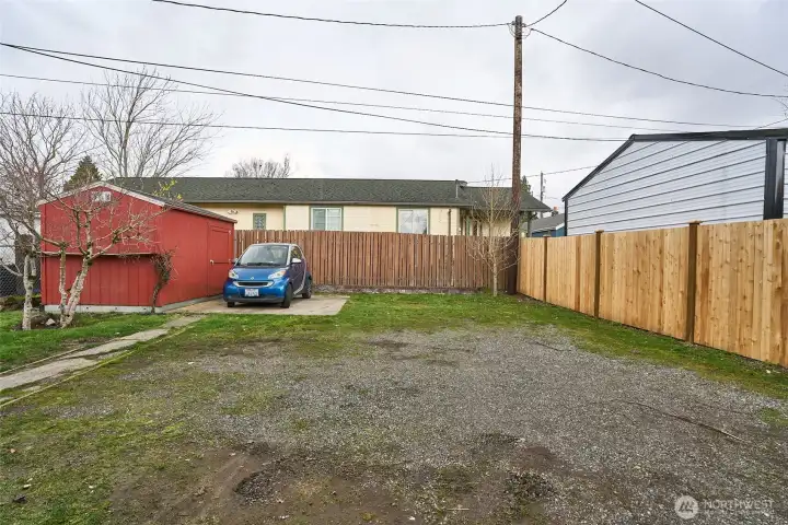 Spacious back yard, New fence, Large shed and room to park