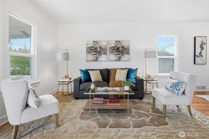 Newly refinished fir floors warm up the clean crisp interior. Newly refinished fir floors warm up the clean crisp interior.