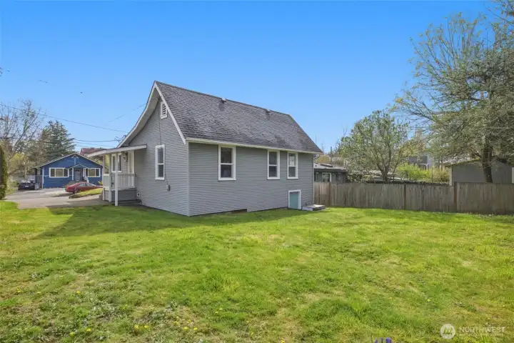 Large level yard is fenced and ready for your own touches-patios, raised beds, water features, go wild! Large level yard is fenced and ready for your own touches-patios, raised beds, water features, go wild!