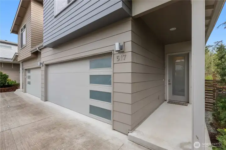 Two car garage and covered entry