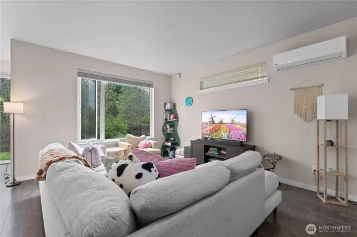 Bright great room with efficient mini-split heat and cooling