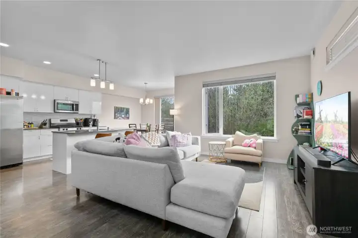 Great room is comfortable and cozy-spacious