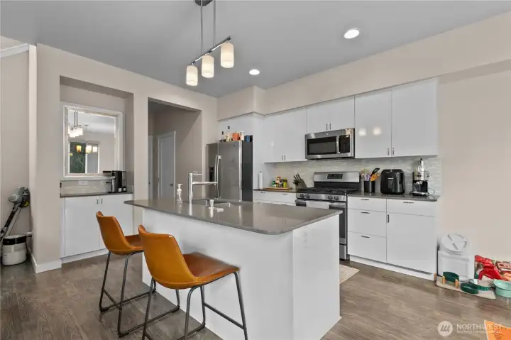Kitchen with large island eating space