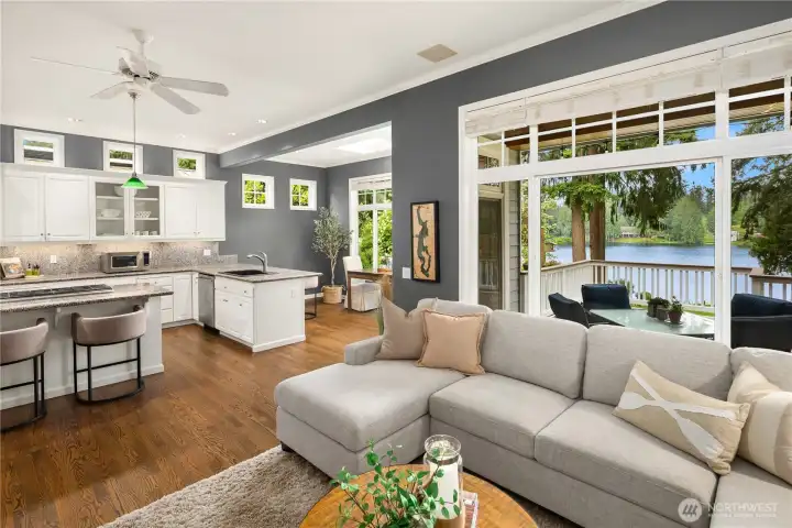 Great room with lake views