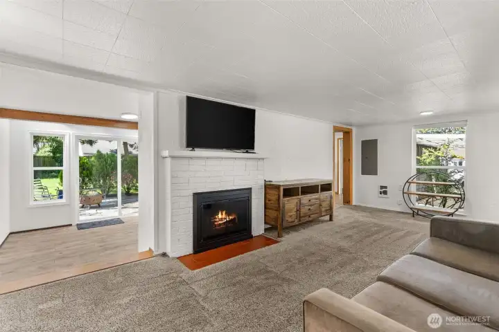 Gas fireplace with remote control in living room