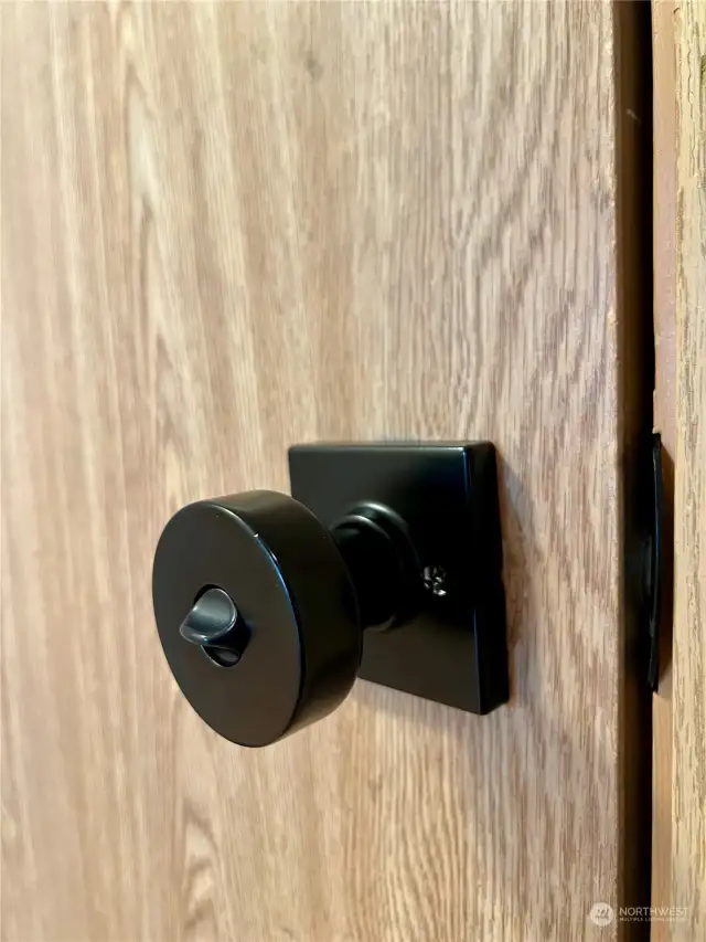 Pretty matte black door handles on all the doors, and they even switched out all of the hinges on all the doors to match! Love the attention to detail!