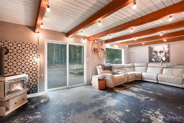Gorgeous exposed beams and cedar ceiling