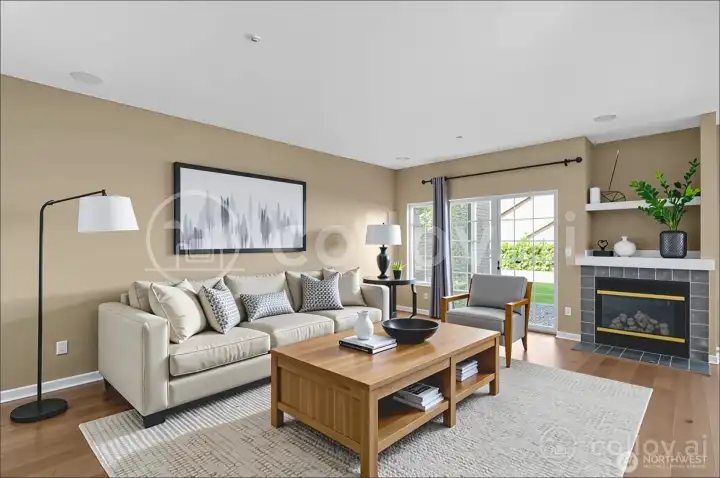 Virtually staged living area.