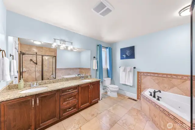 Huge en-suite bathroom with jetted tub and walk-in shower