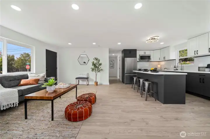 living area and kitchen