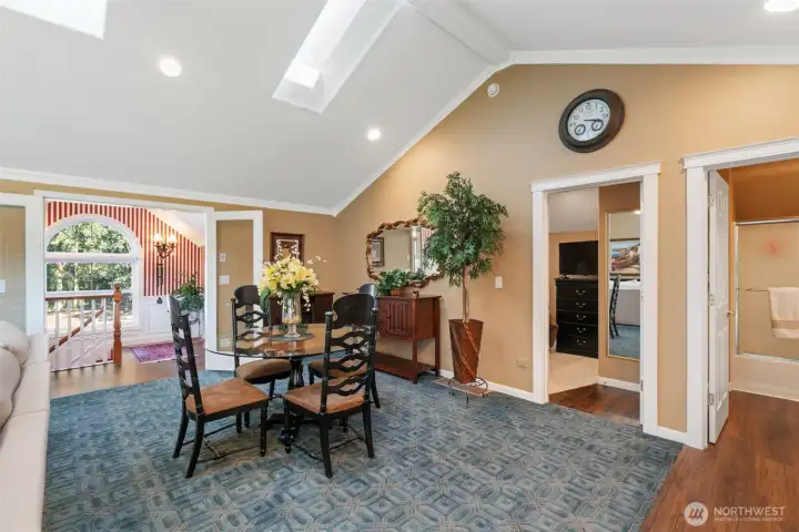 Upper floor great room, dining area