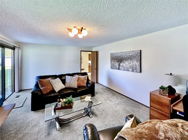 In this photo you are looking back toward the nook/kitchen area.  There is a door which makes this space epically nice for movie night and louder sound systems.