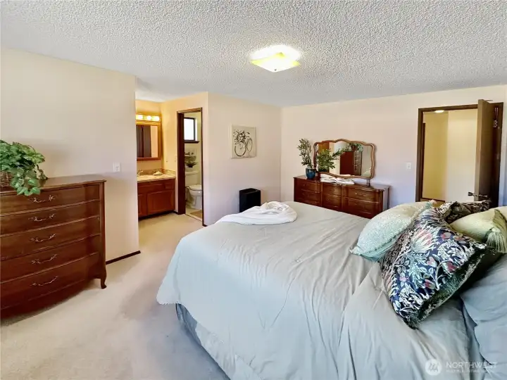 Primary bedroom showing the bath vanity with the shower and toilet in a separate room.
