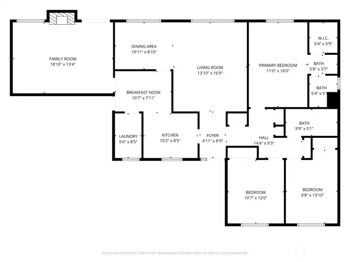 Floor plan.  The garage sets in front of the family room with access into the house from the breakfast nook.