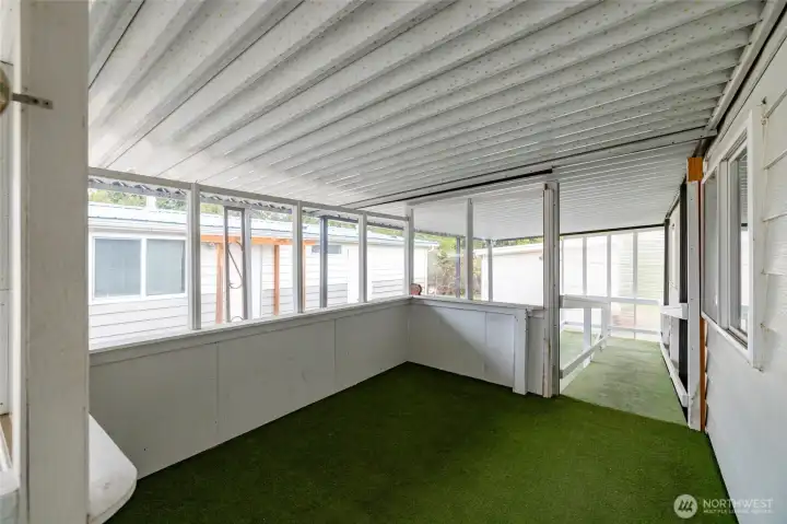 This is an enclosed area on the Deck for an outside seating area.