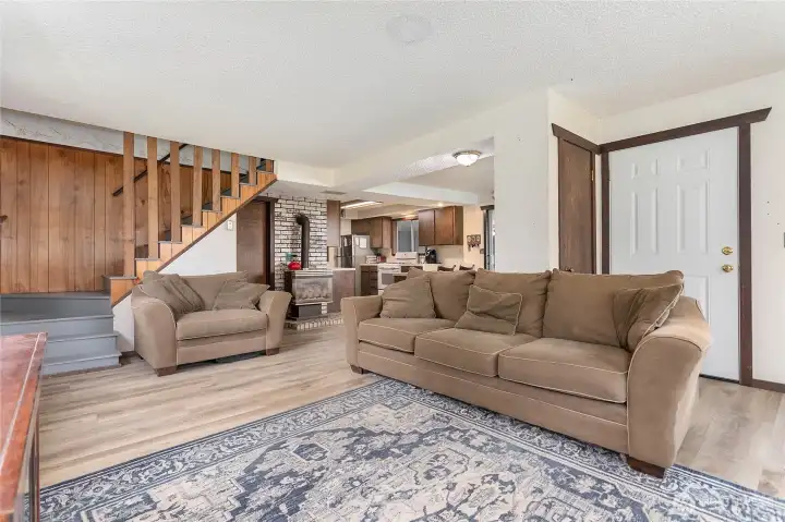 Living room with gas fireplace.