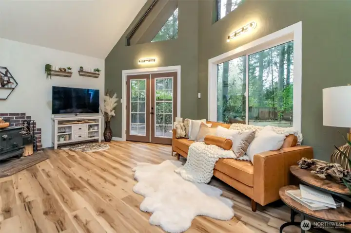 French doors lead to the deck.