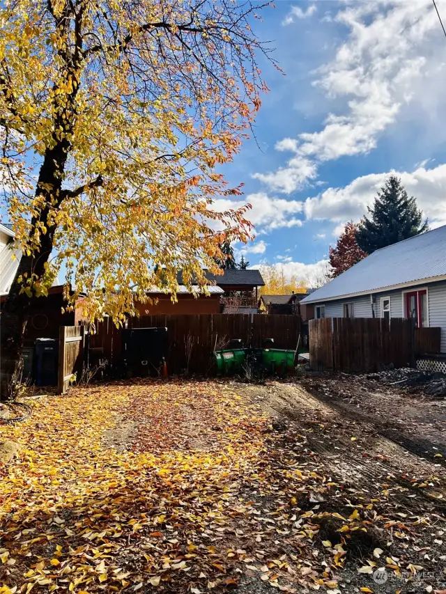 Level, buildable lot in the heart of Leavenworth. View from Benton St. of front of lot.