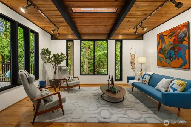 Living room wrapped in windows